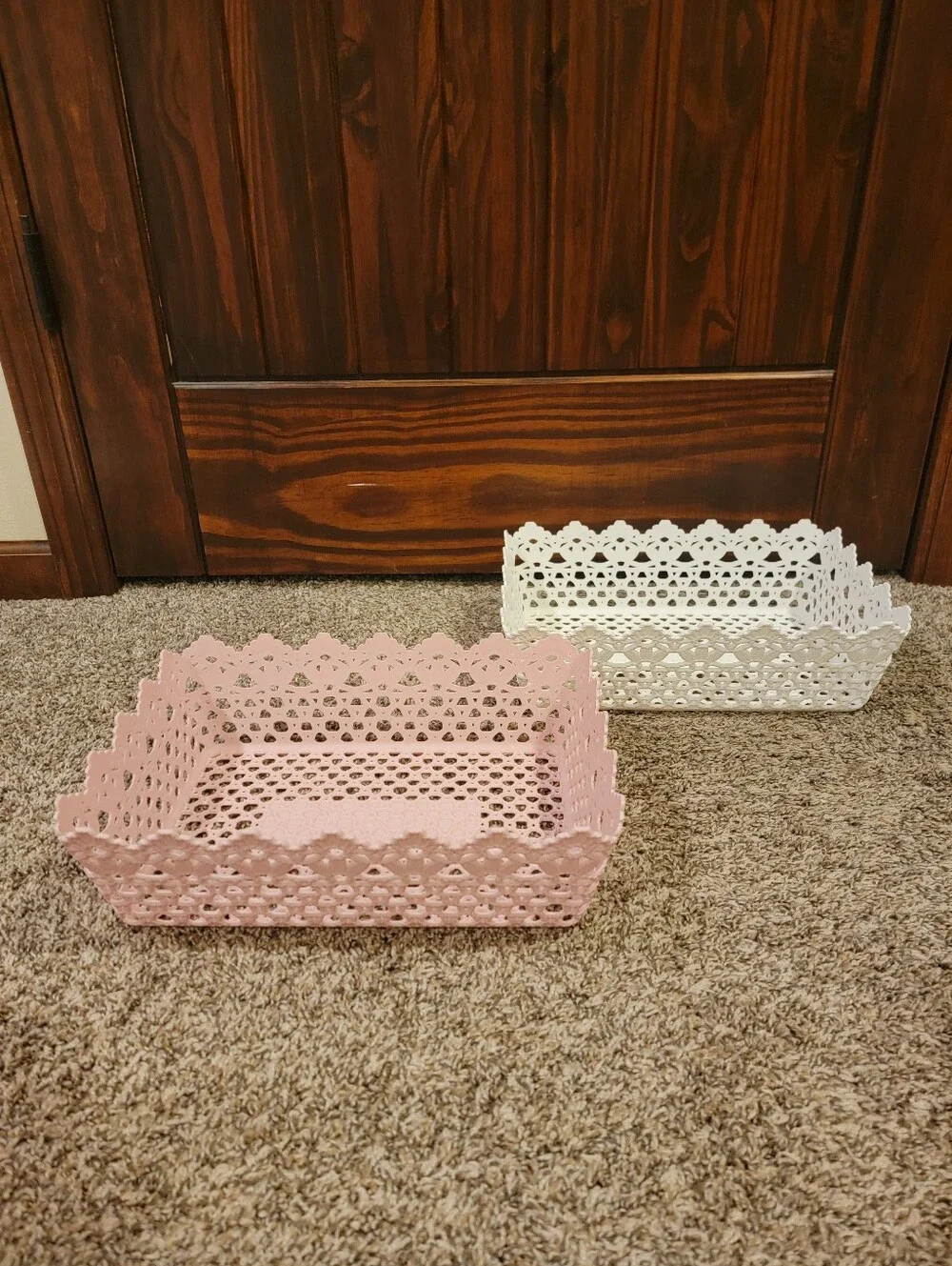 Storage Trays in Pink and White Scalloped Lace Design